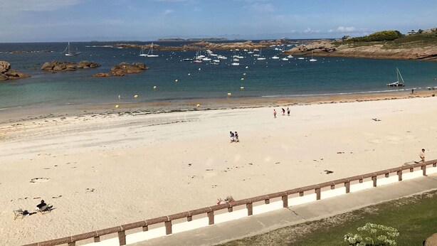 A beach with clear skies, rocky shoreline, and boats in the water. - House 320m from the beach with garden in Trégastel (Trégastel)