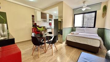 Desk, iron/ironing board, travel cot, free WiFi