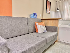 1 bedroom, desk, iron/ironing board, travel cot