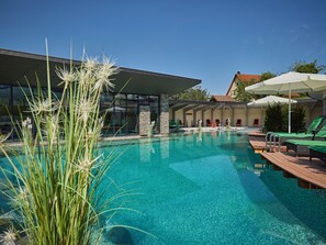 Indoor pool, outdoor pool, open 7:00 AM to 7:00 PM, pool umbrellas