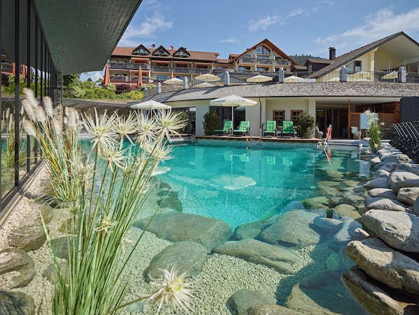 Indoor pool, outdoor pool, open 7:00 AM to 7:00 PM, pool umbrellas