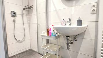 Hair dryer, towels, toilet paper