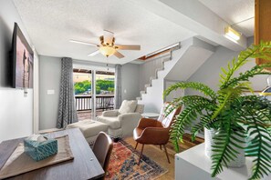 House, Multiple Beds, Patio (Dockside Dream) | Living area | 42-inch flat-screen TV with digital channels - Dockside Dream w/ Kayak & Dock (Rocky Mount)