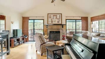 TV, fireplace, offices