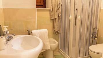 Shower, hair dryer, soap