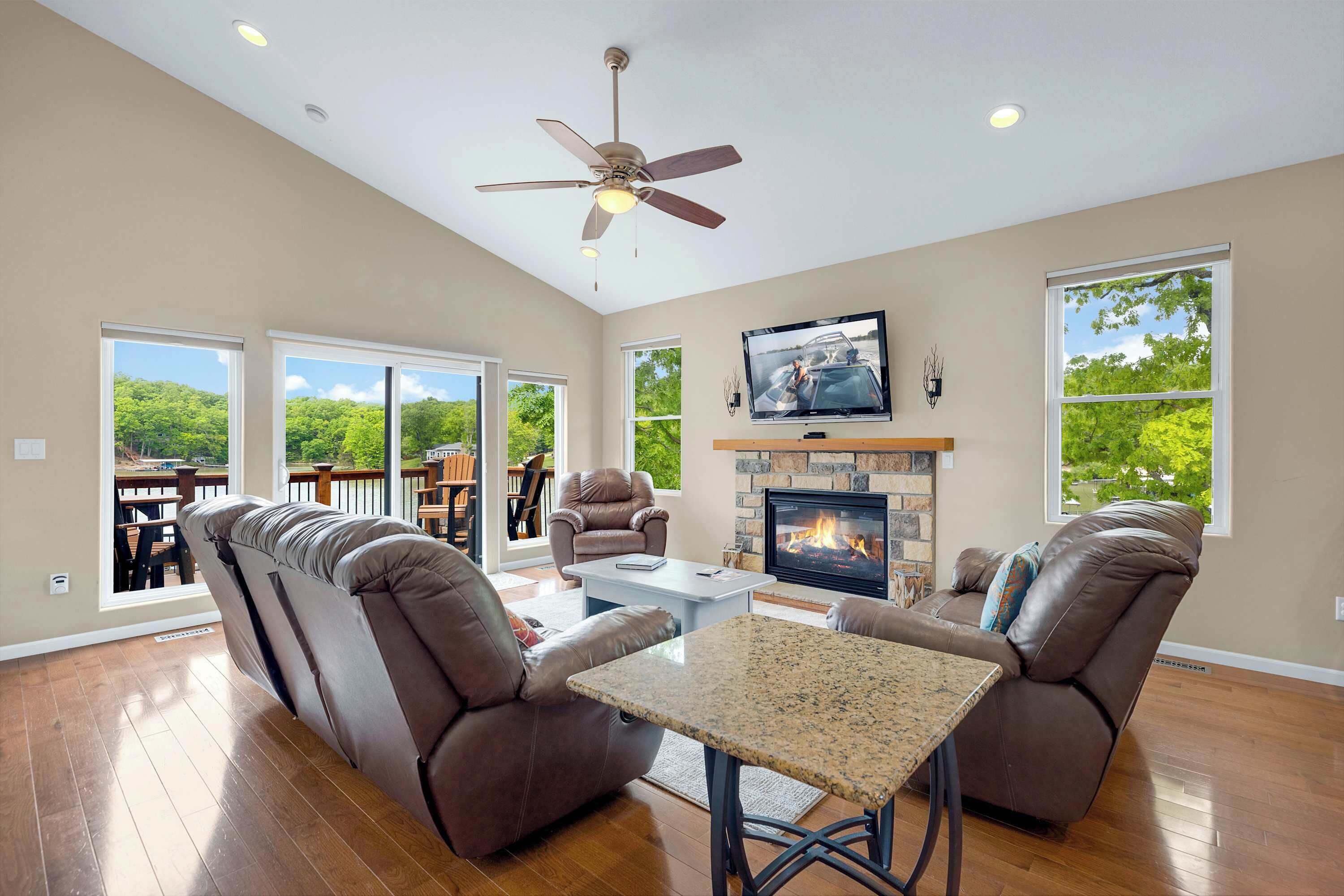 House, Multiple Beds, Patio (Trails End Hideaway) | Living area | 50-inch flat-screen TV with digital channels, fireplace