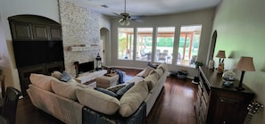 Smart TV, fireplace, video games, computer monitors