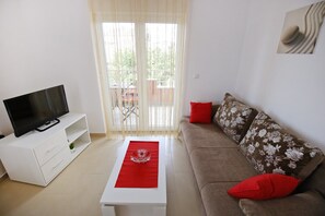 32-inch flat-screen TV with satellite channels