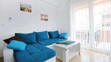 32-inch flat-screen TV with satellite channels