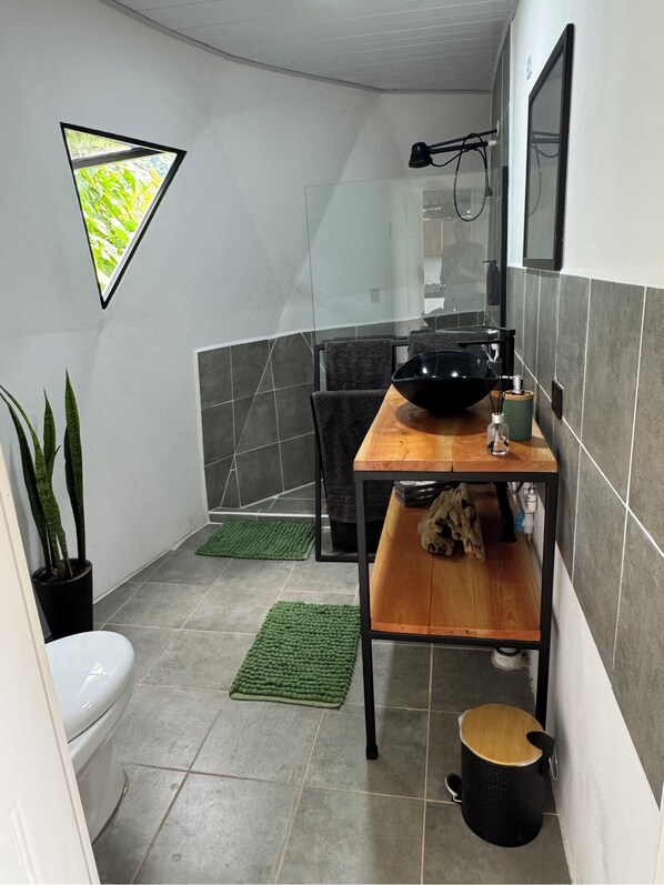 Shower, hair dryer, towels, soap - Luxury DOME with private Hot Tube - Nature Views - Pet-Friendly (La Ese)