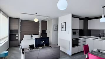 Apartamento conforto | 1 quarto, cortinas blackout, Wi-Fi de cortesia