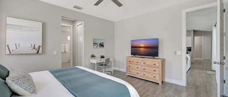 4 bedrooms, desk, iron/ironing board, travel crib