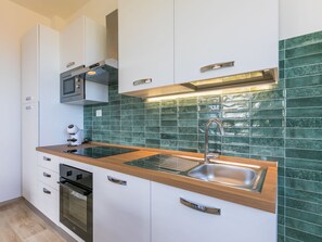 Fridge, oven, dishwasher, cookware/dishes/utensils