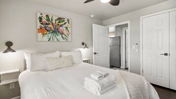 1 bedroom, iron/ironing board, travel crib, bed sheets