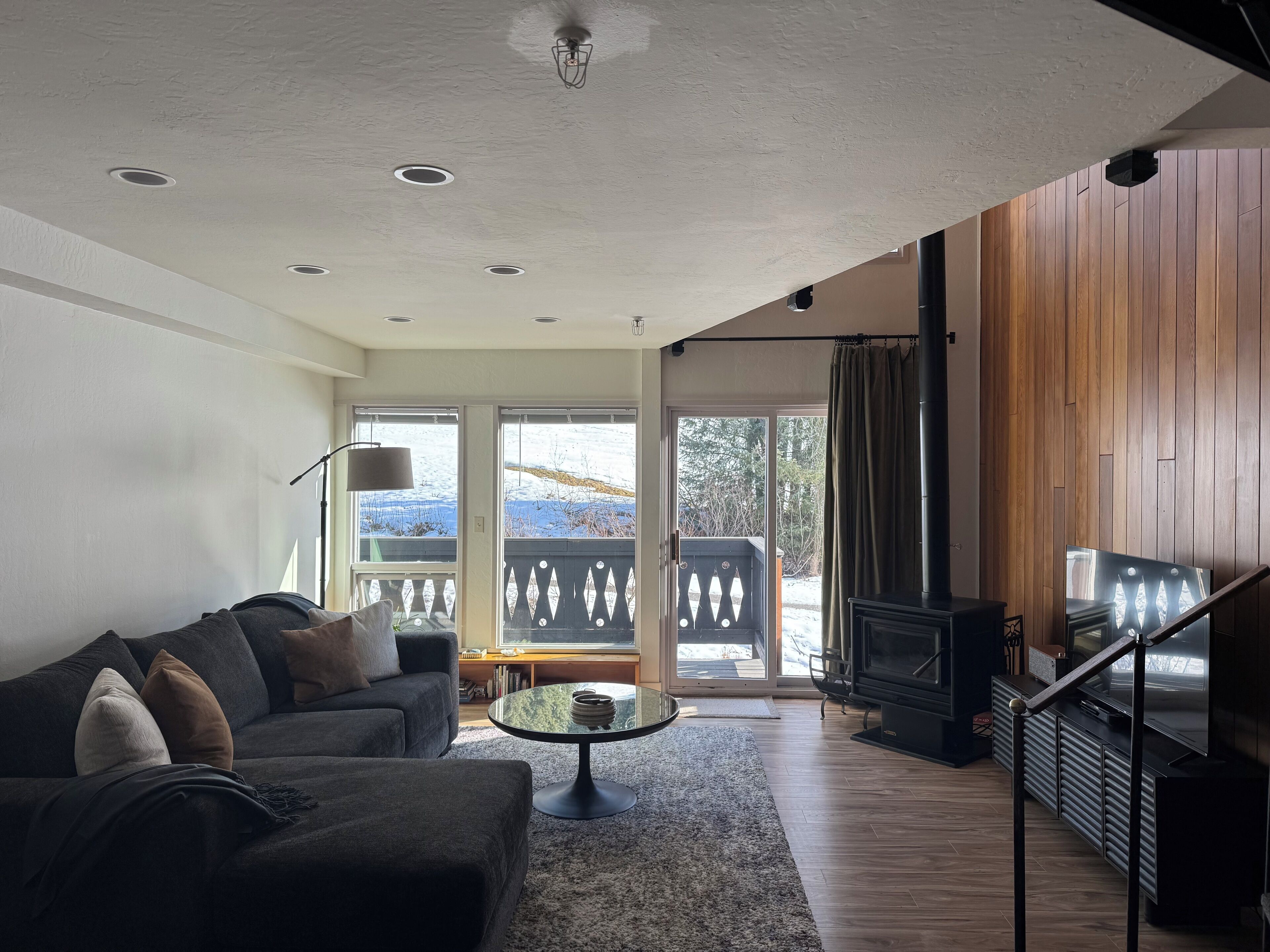 Smart TV, fireplace, DVD player, books