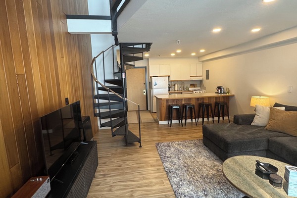 Smart TV, chimenea, reproductor de DVD y libros