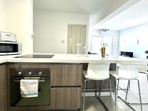 Fridge, microwave, oven, electric kettle