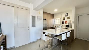 Fridge, microwave, oven, electric kettle