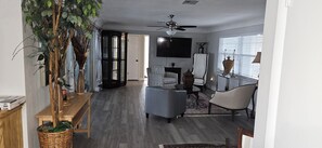 Smart TV, fireplace, video games