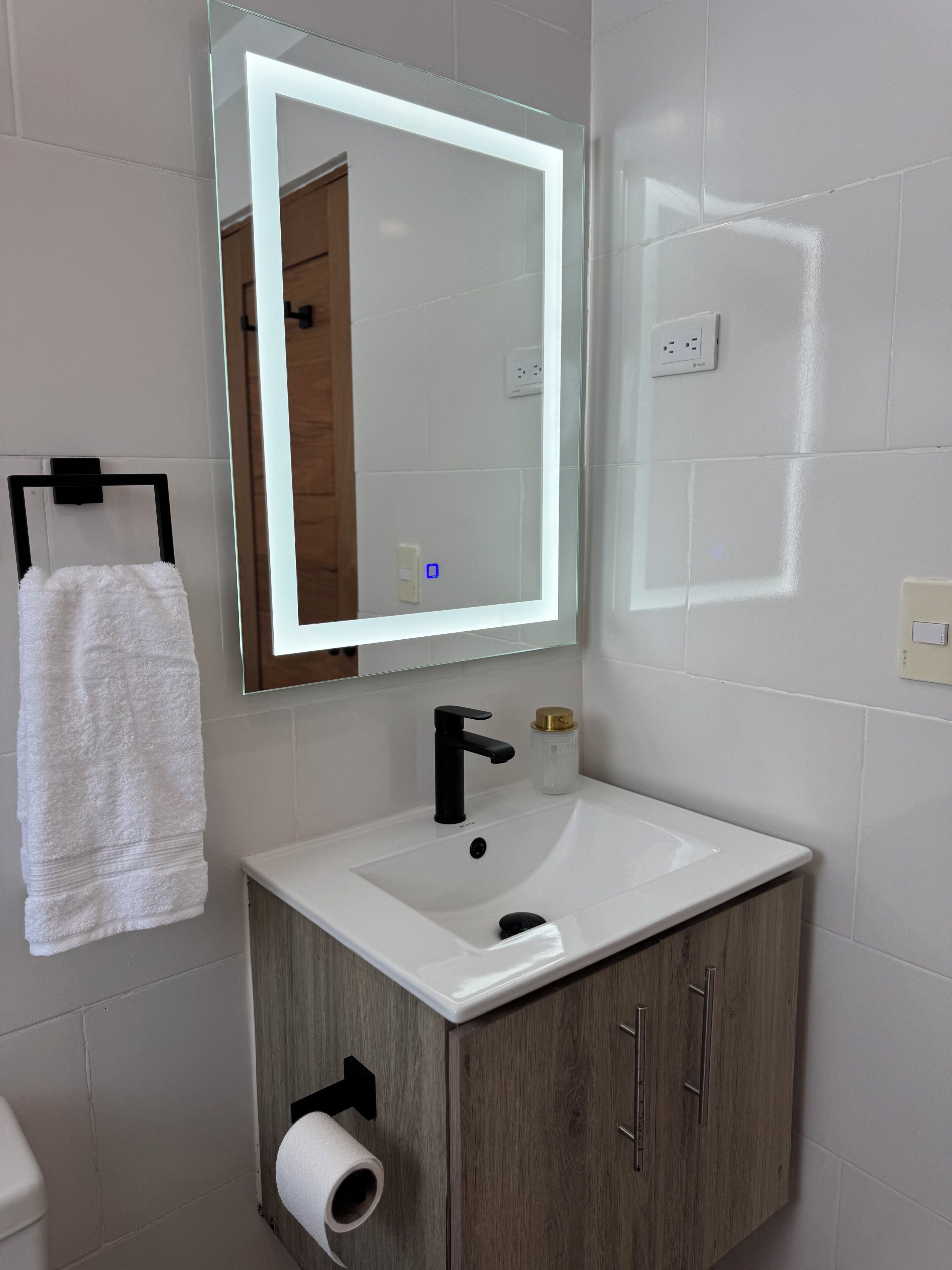 Shower, towels, soap, shampoo