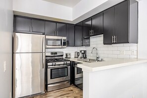 Fridge, microwave, oven, dishwasher