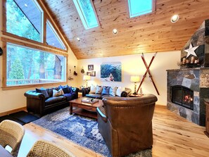 TV connectée, cheminée, jeux vidéo, lecteur de DVD