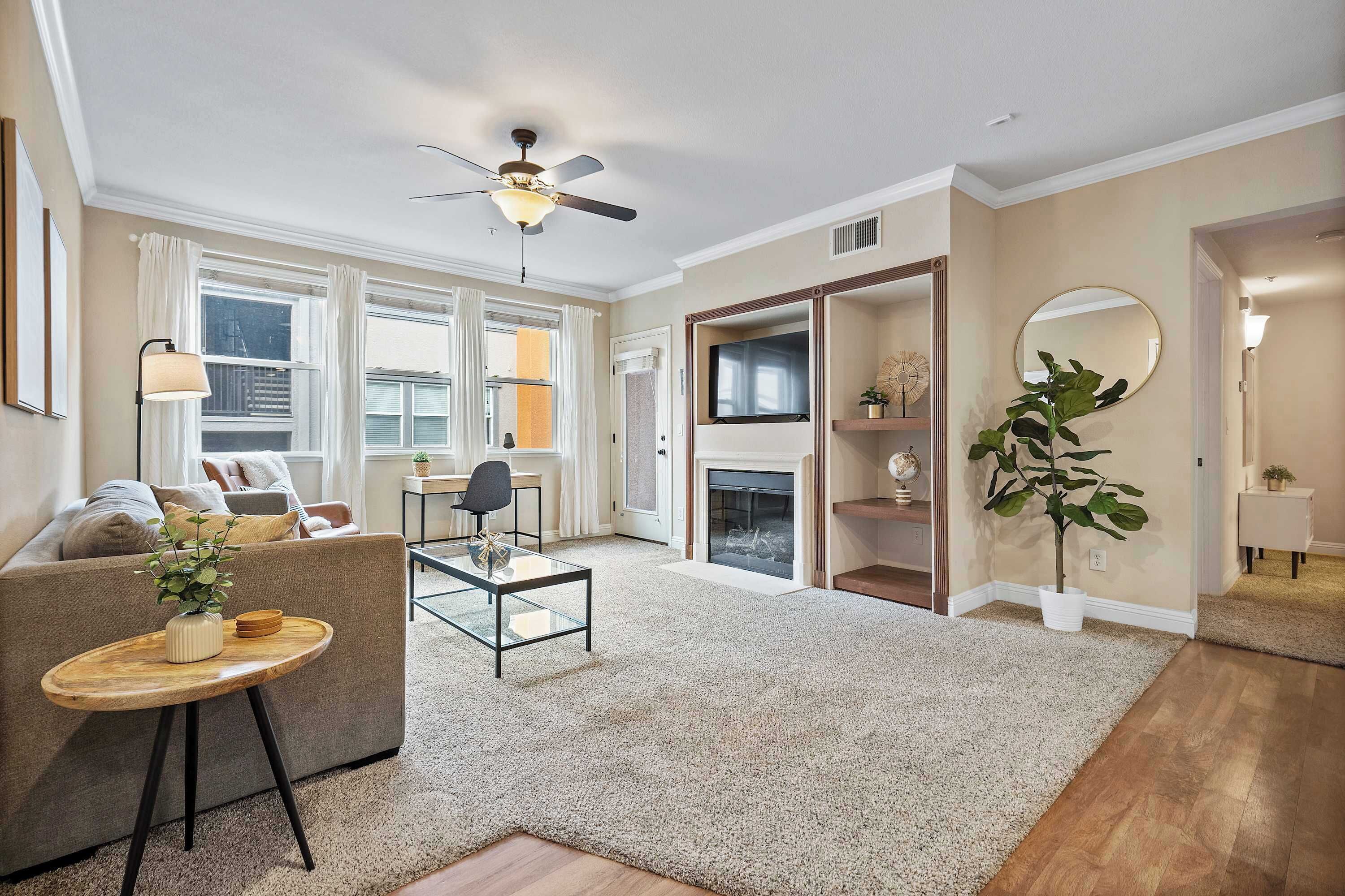 TV, fireplace, offices