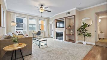 TV, fireplace, offices