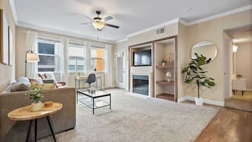 TV, fireplace, offices