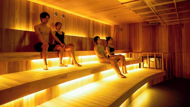 A sauna with wooden benches and a sloped ceiling. - No.12 Kashima Fan Zone (Kashima)