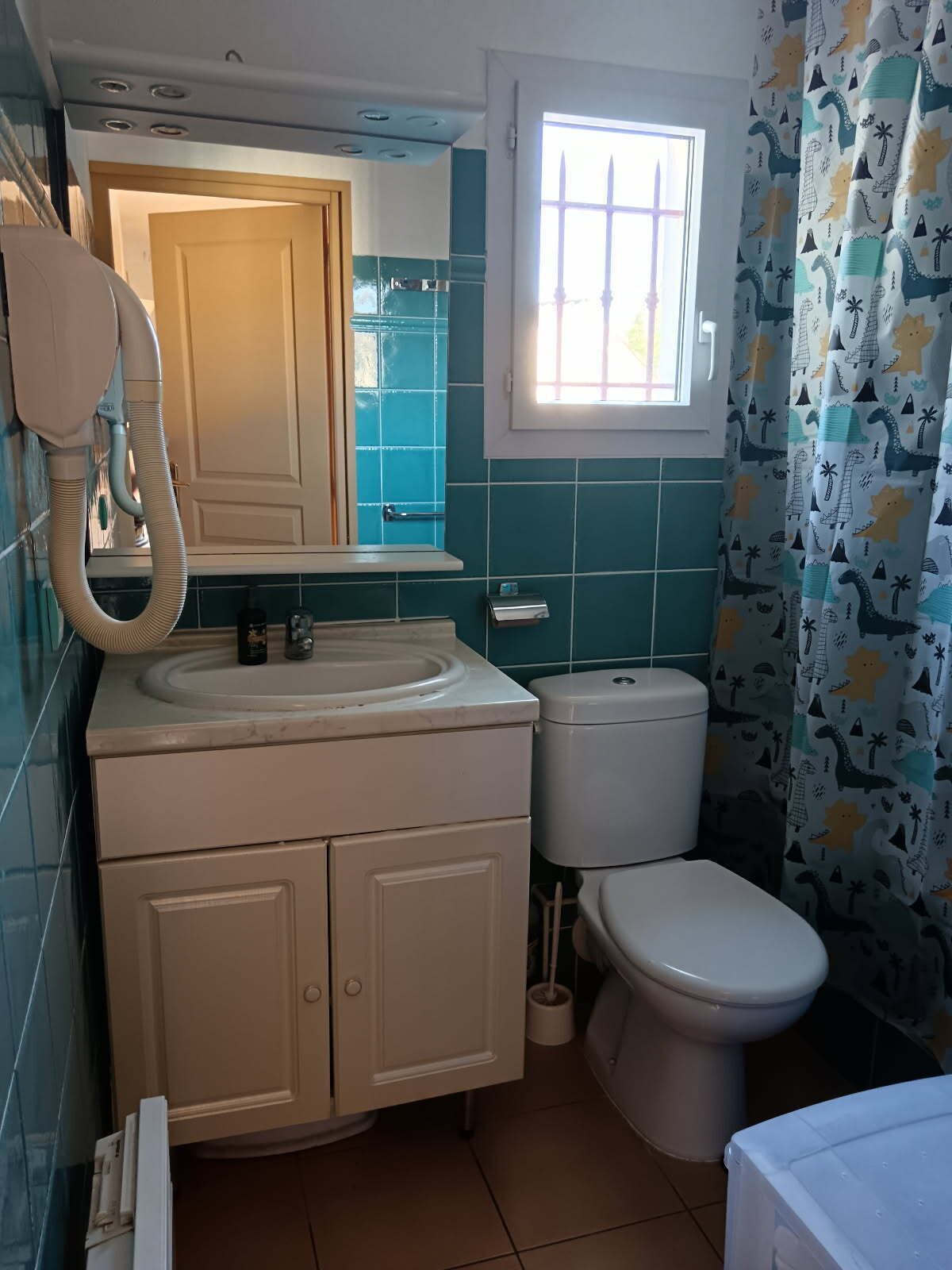 Een douche, een haardroger, toiletpapier