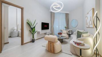 Apartamento, sacada, vista para o lago | Área de estar