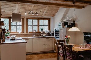 Fridge, microwave, oven, stovetop - Apartment 'Im Heustock, 130qm' with Shared Terrace, Shared Garden and Wi-Fi (Titisee-Neustadt)