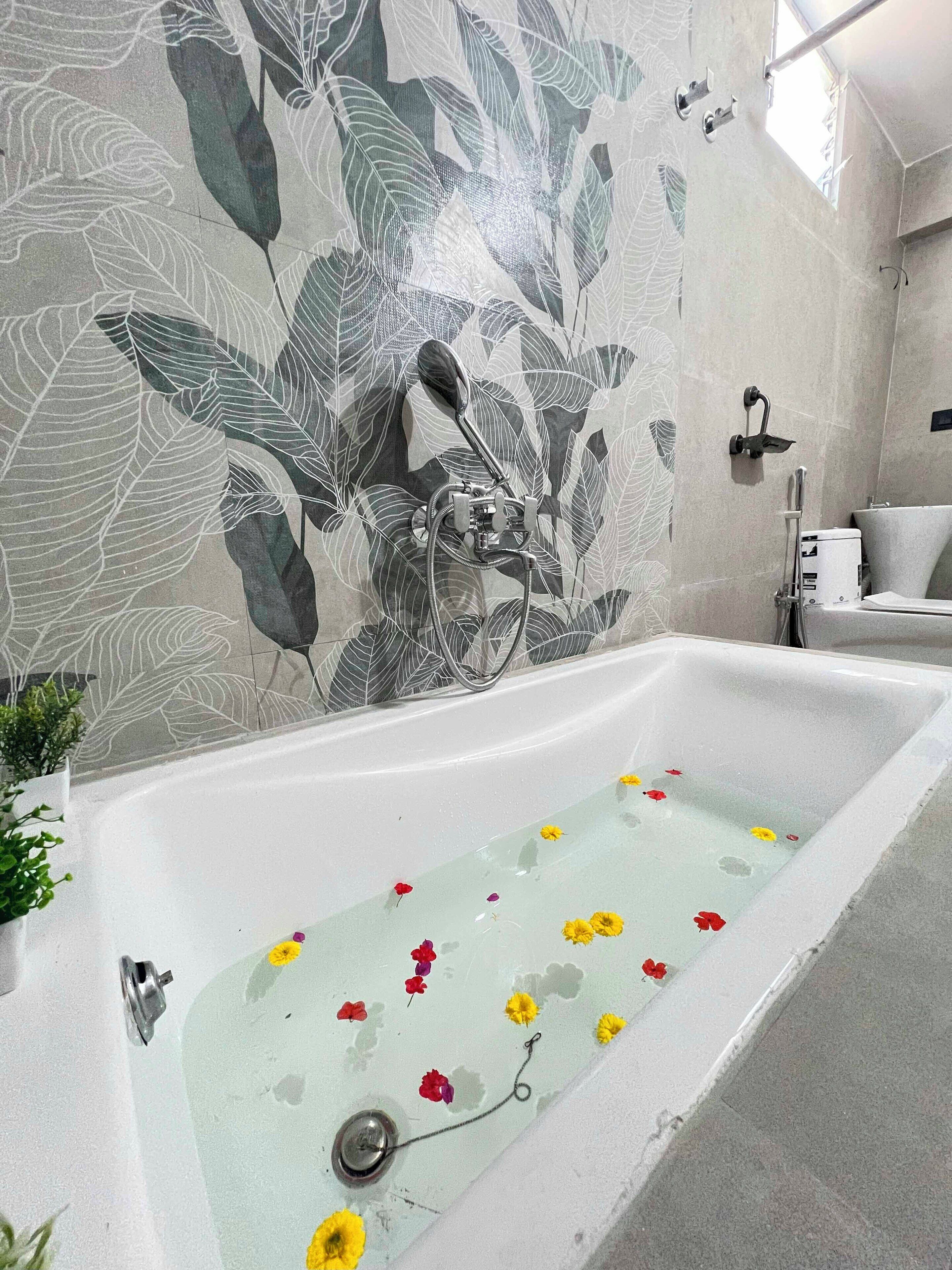 Hair dryer, bidet, towels, soap