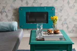 TV connectée, cheminée, lecteur de DVD