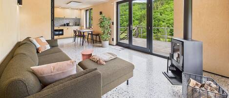 Televisión, chimenea