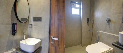 Shower, soap, shampoo, toilet paper