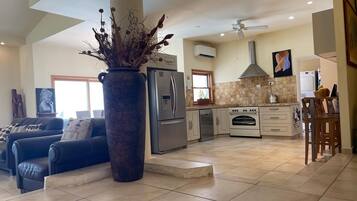 Smart TV, fireplace, table tennis, books