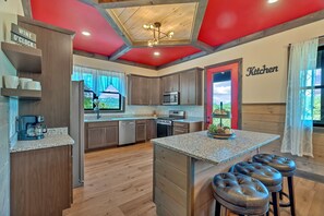 Fridge, microwave, oven, stovetop - Majestic 5BR Cabin w/ Pool, Theater, Mini Golf & Pickleball – Sleeps 12 (Sevierville)