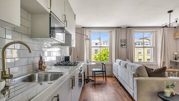 Individually decorated, individually furnished, desk, laptop workspace