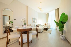 Apartment, Balcony, Lake View | In-room dining - Stylish 1BR Luxury Stay – Ideal for 5 Guests (Dubai)