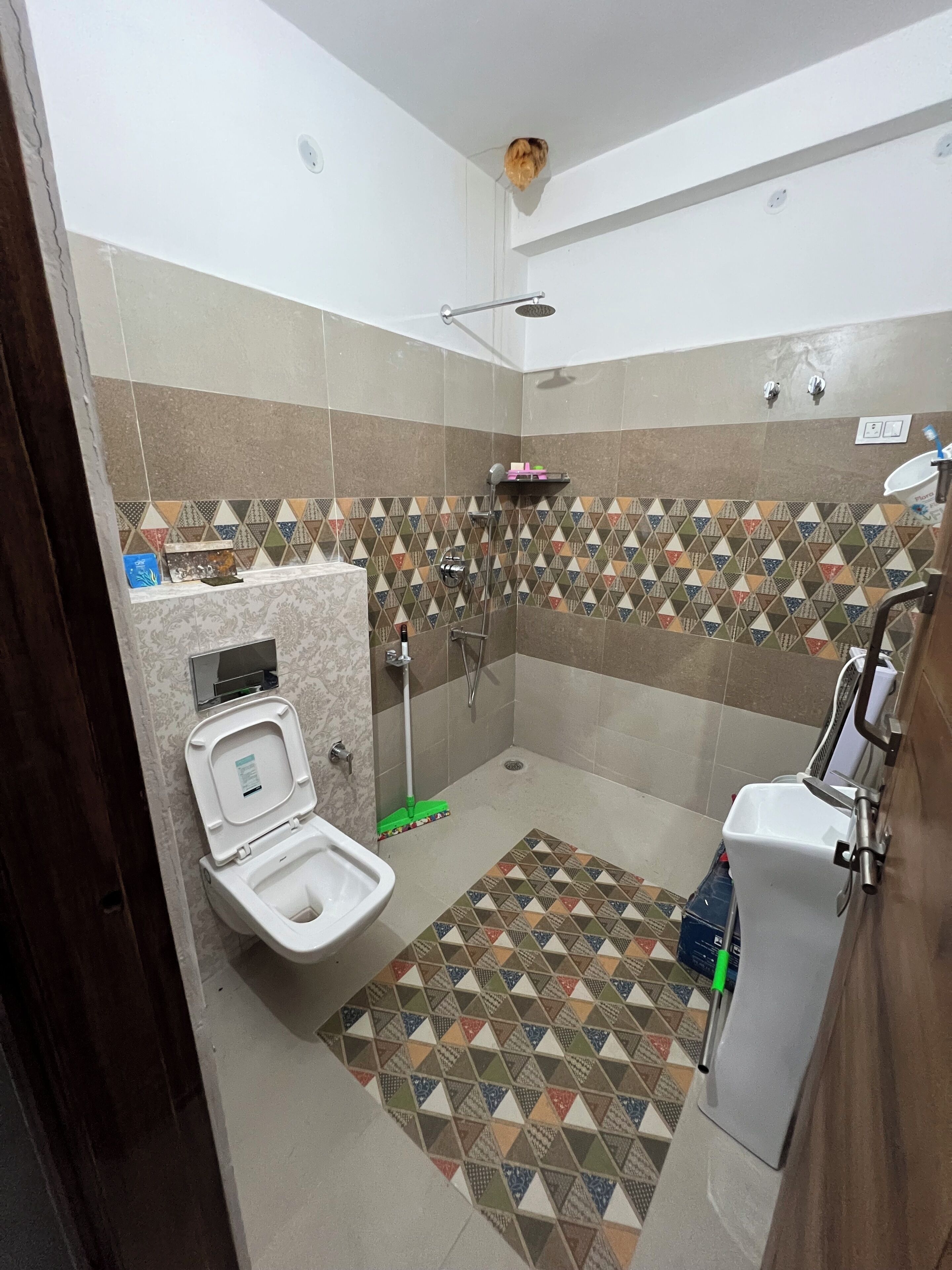 Shower, hair dryer, soap