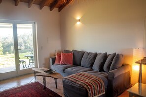 Leilighet – superior, 1 soverom, fjellutsikt | Oppholdsområde | Peis