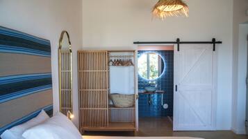 Hypo-allergenic bedding, desk, laptop workspace, blackout curtains