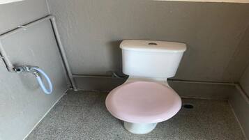 Un baño pequeño y estrecho con inodoro, lavabo y ducha.