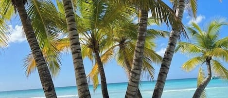 Sur la plage, chaise longue, serviettes de plage