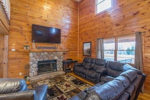 TV, fireplace - Dragonfly Lodge | Hocking Hills, 5BR, Hot Tub (Logan)