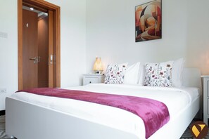 Departamento de lujo, vista a la ciudad | 1 habitación, sábanas de algodón egipcio y ropa de cama de alta calidad 