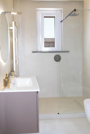 Secadora de cabello, bidet, toallas, papel de baño