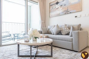 Luxury-Apartment, Stadtblick | Wohnbereich